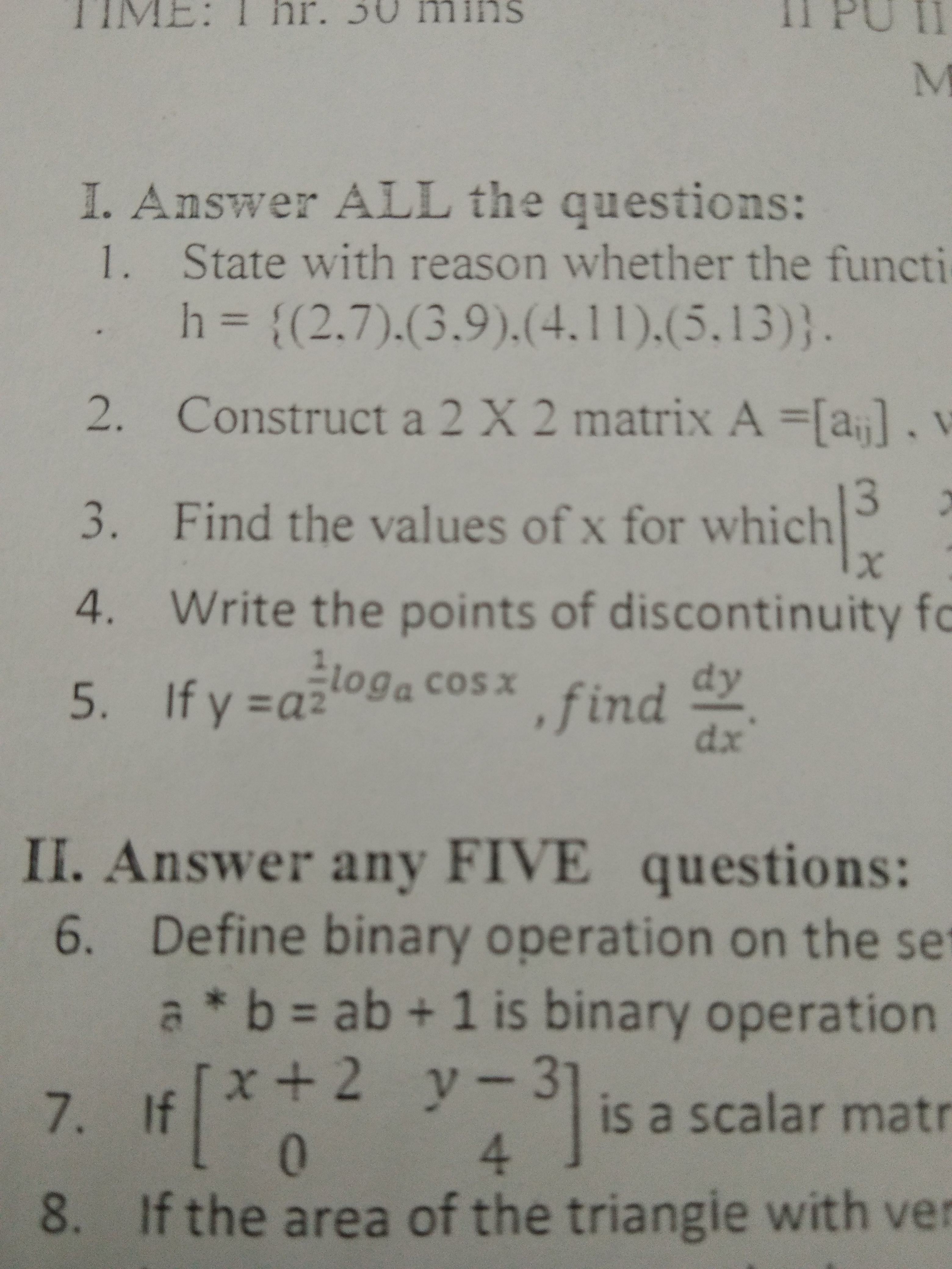 Question image for 5) Differentiate y=a^1/2log a cos x Kindly solve